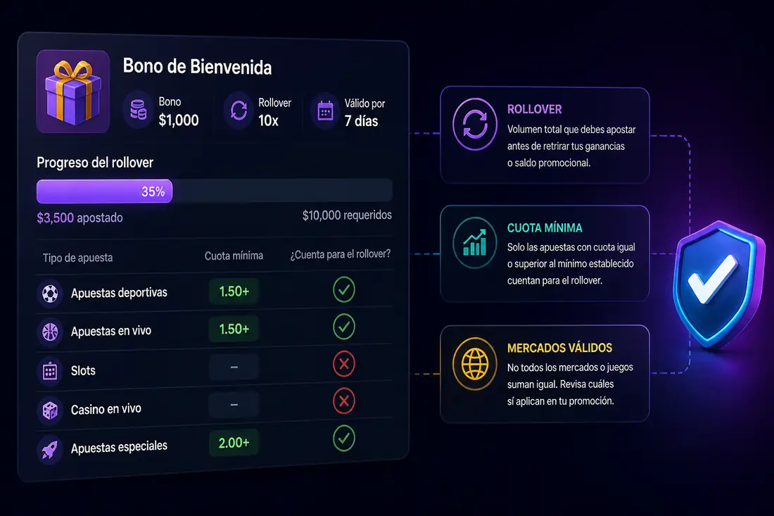 Rollover cuota mínima mercados válidos apuestas bonos